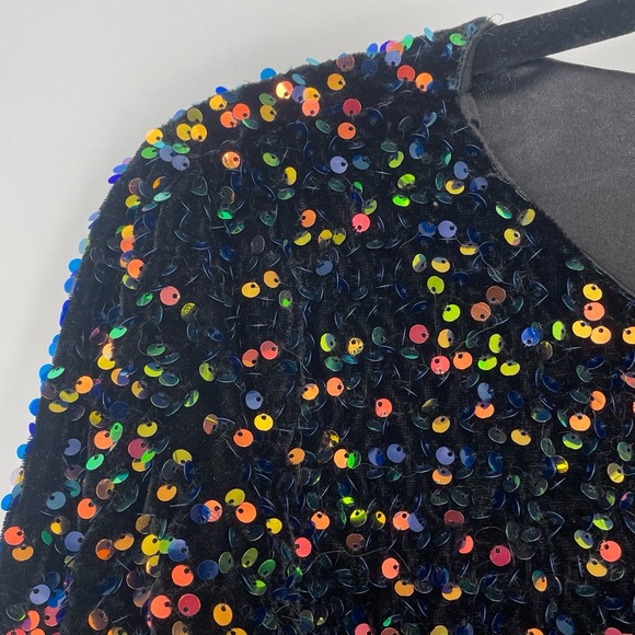 Evolutionary Women's Sequin Velour Long Sleeve Night Out Part Top Large - Picture 7 of 10